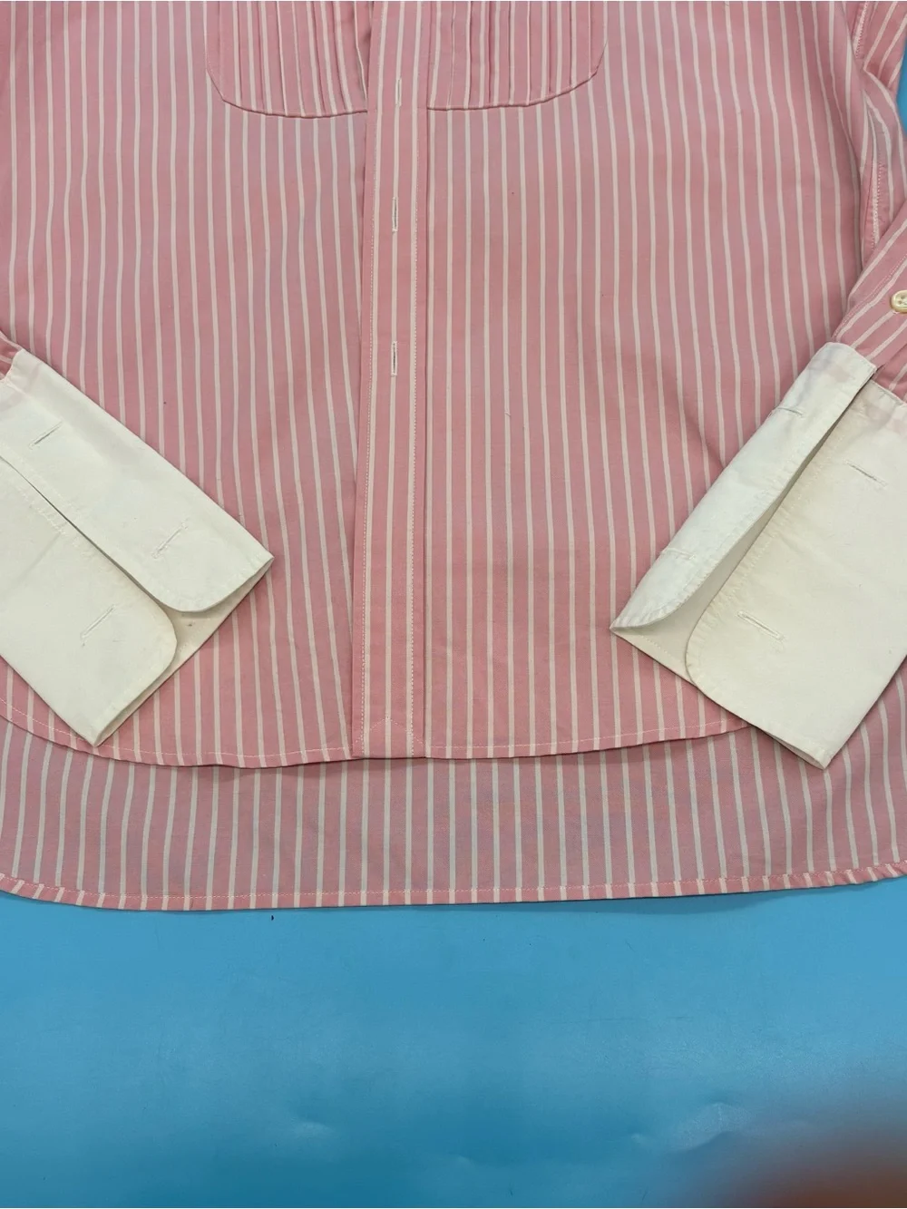 Ralph Lauren Rugby Shirt Tuxedo Pleated Front Pink & White Stripe 6 - Picture 4 of 10